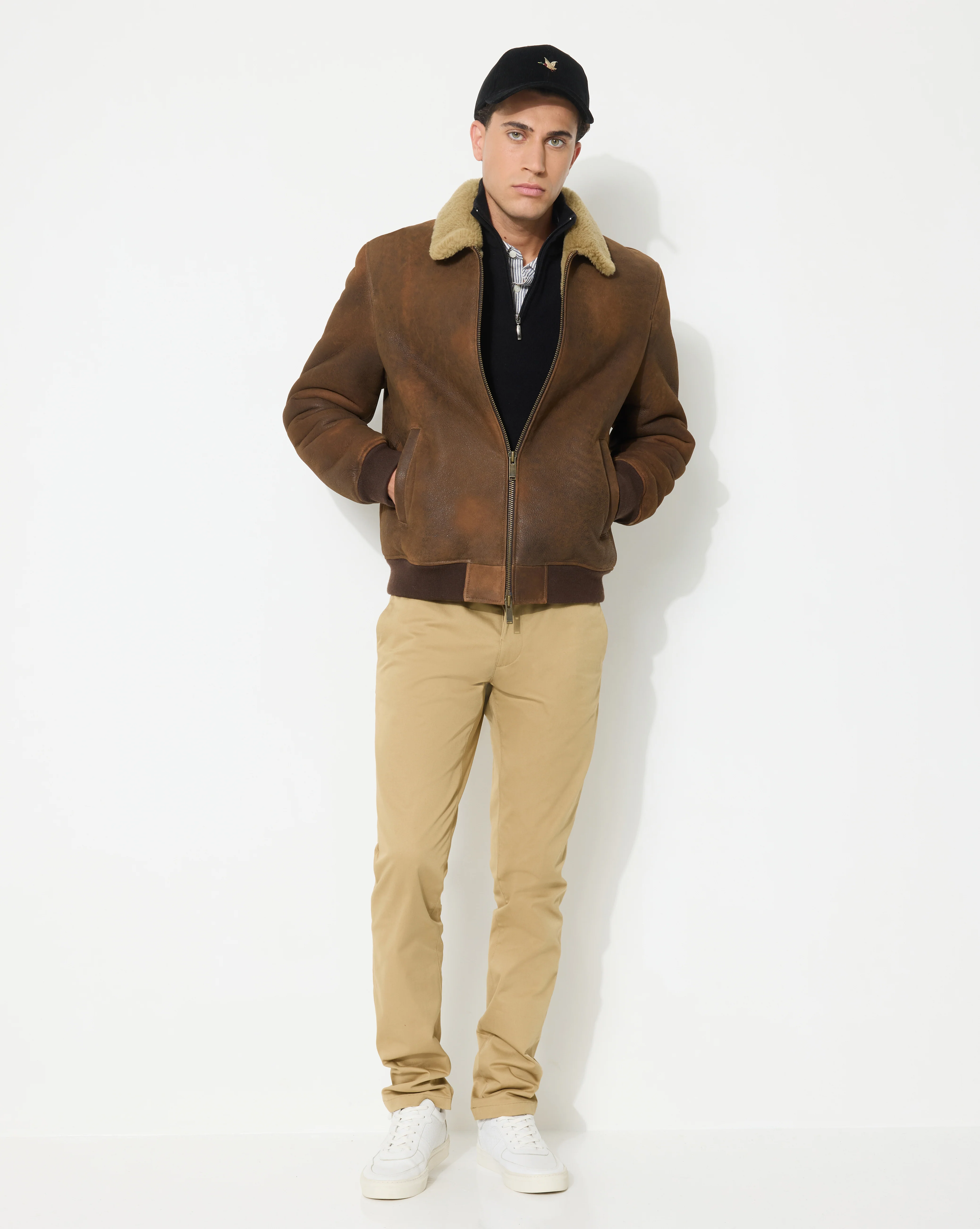 BLOUSON EN CUIR PILOT SHEEP MARRON - Image 3