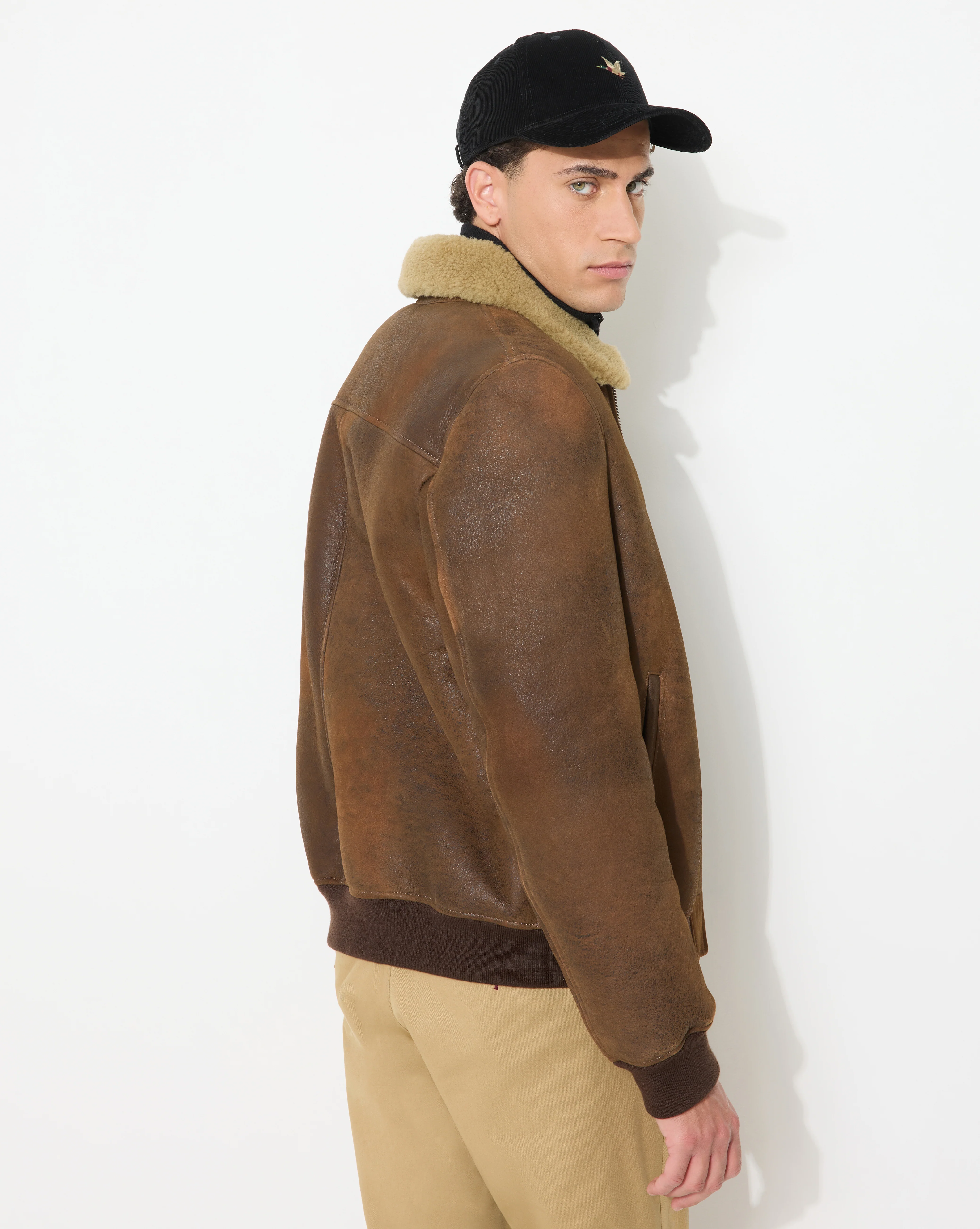BLOUSON EN CUIR PILOT SHEEP MARRON - Image 5