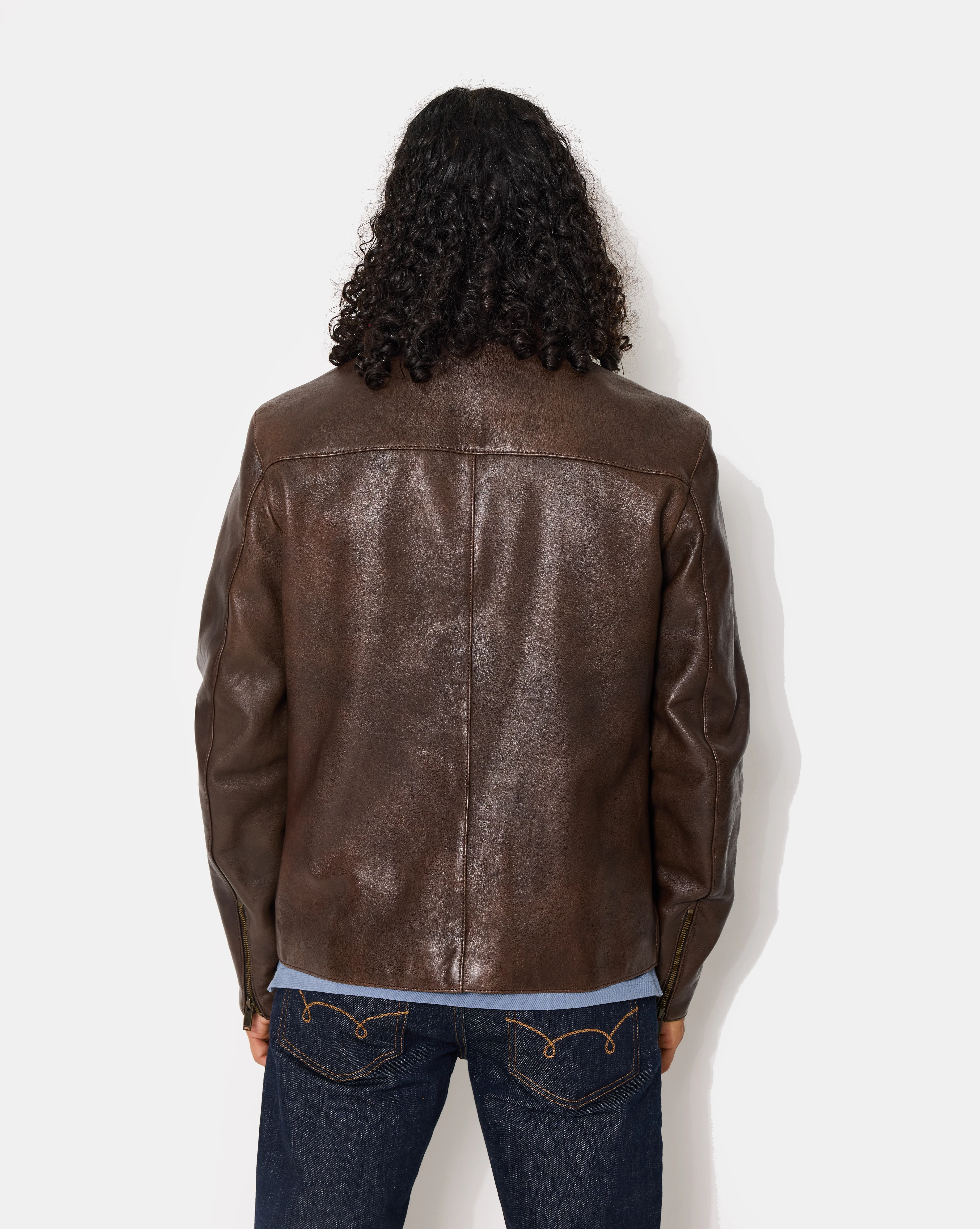 BLOUSON EN CUIR TROOPER MARRON - Image 3