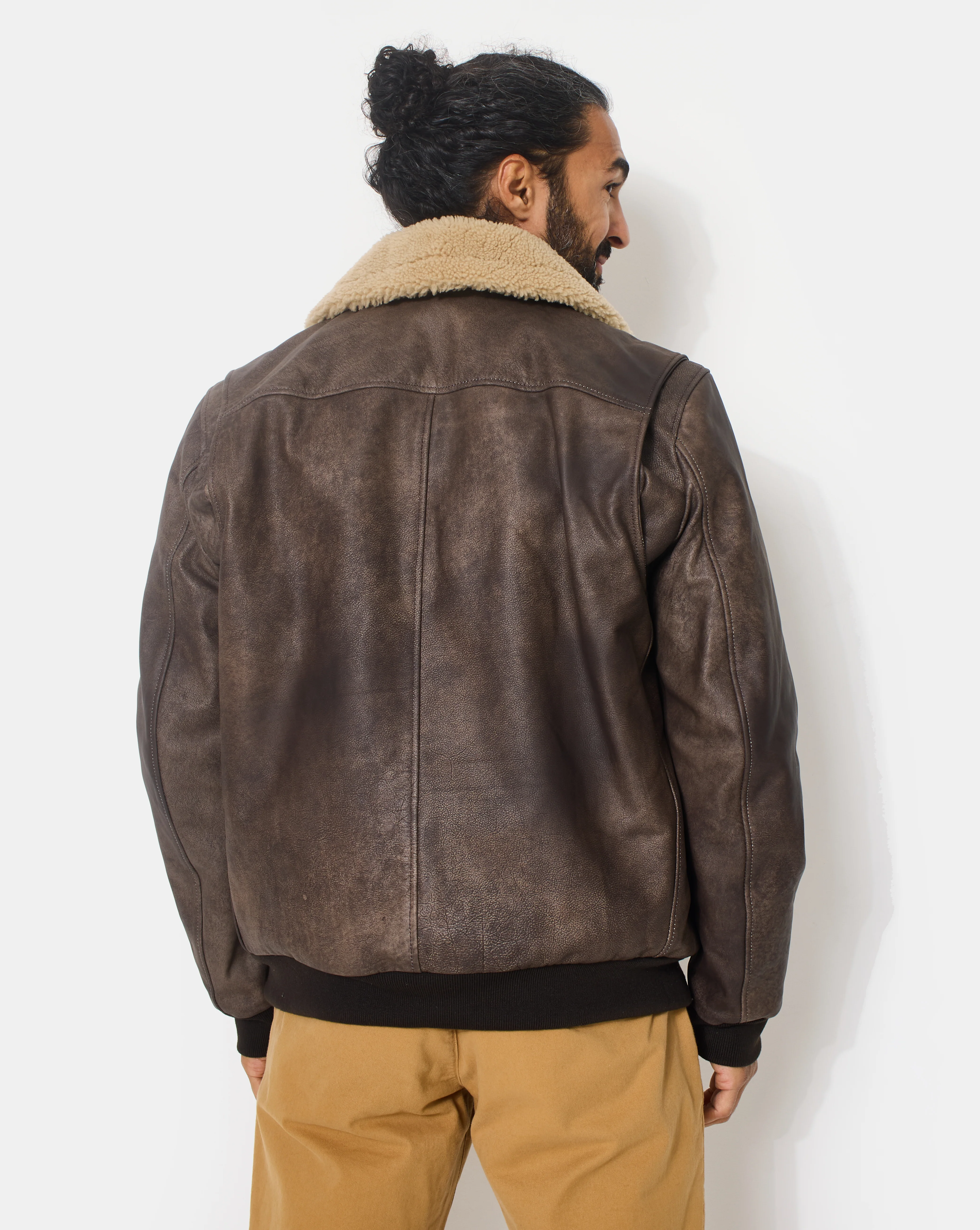 BLOUSON PILOT CUIR MARRON - Image 3