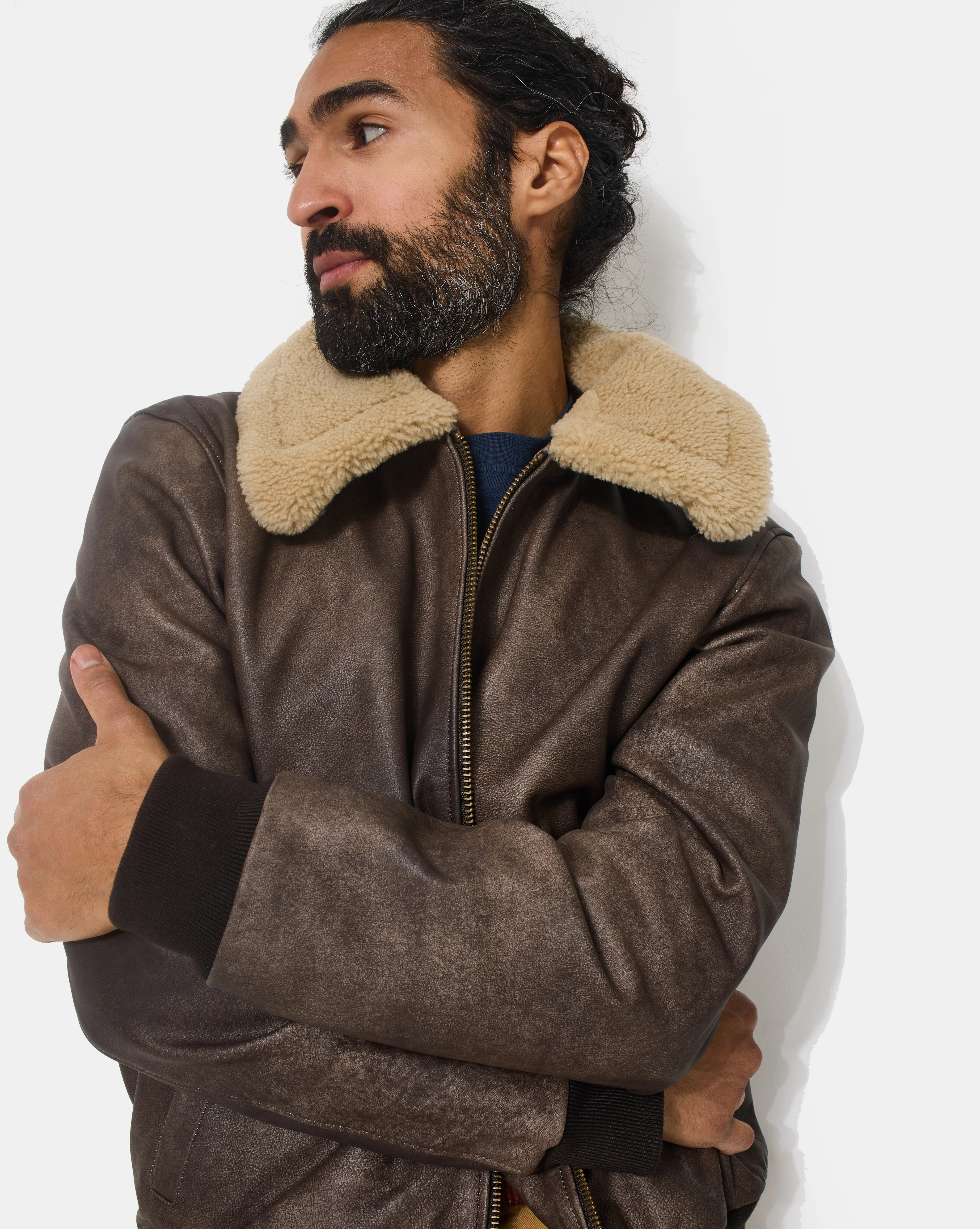 BLOUSON PILOT CUIR MARRON - Image 5