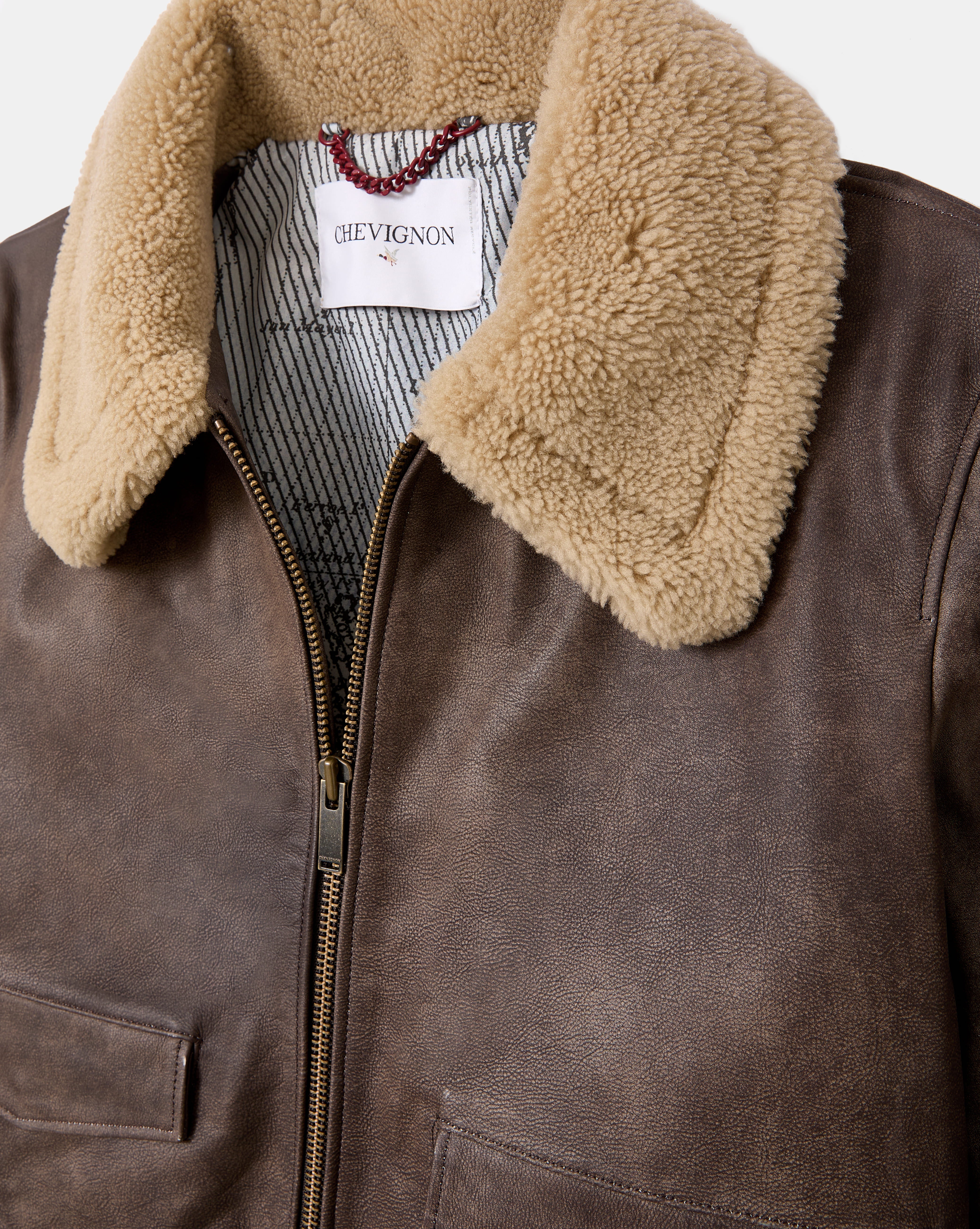 BLOUSON PILOT CUIR MARRON - Image 6