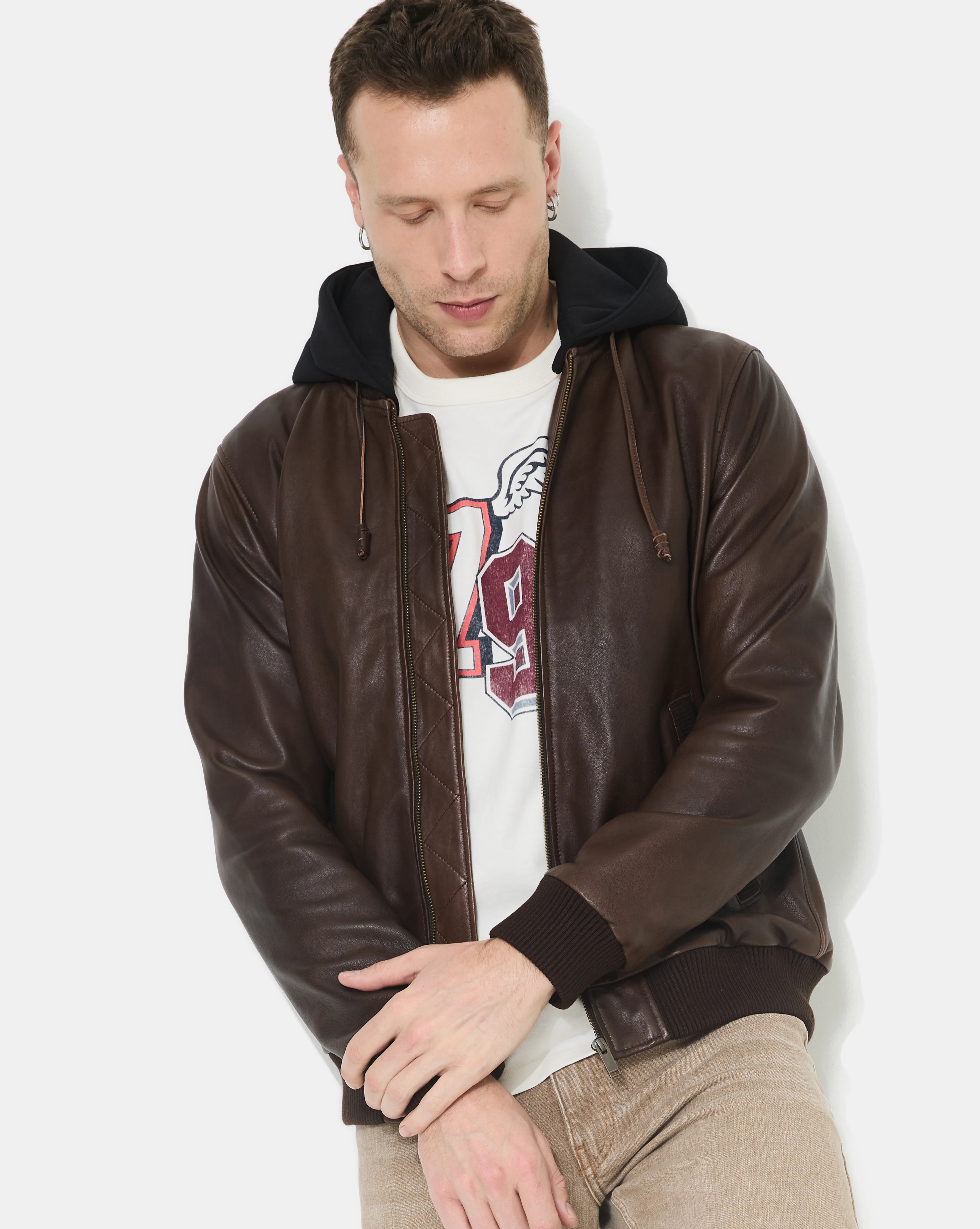 VESTE EN CUIR DJIBRIL MARRON - Image 8