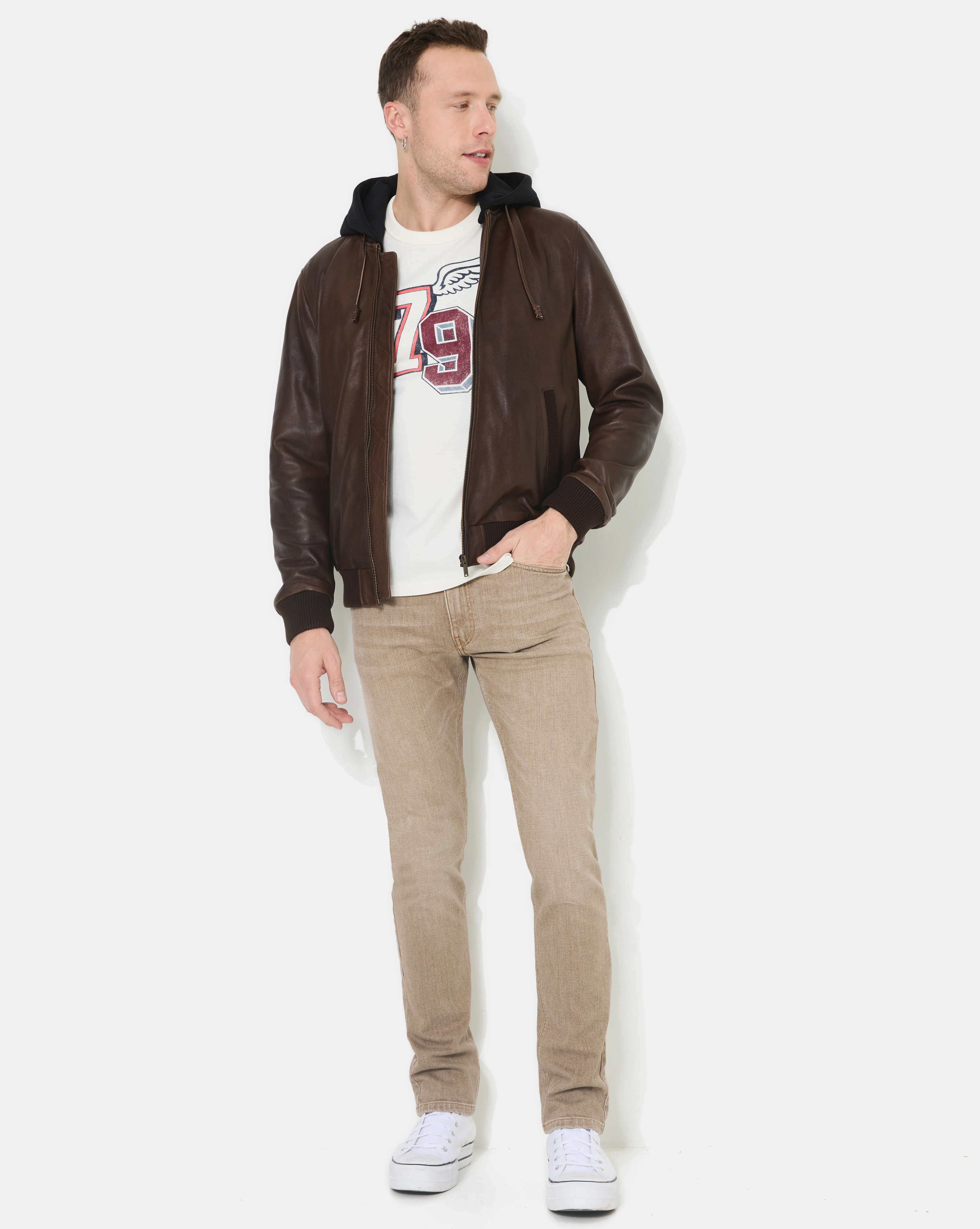 VESTE EN CUIR DJIBRIL MARRON - Image 9