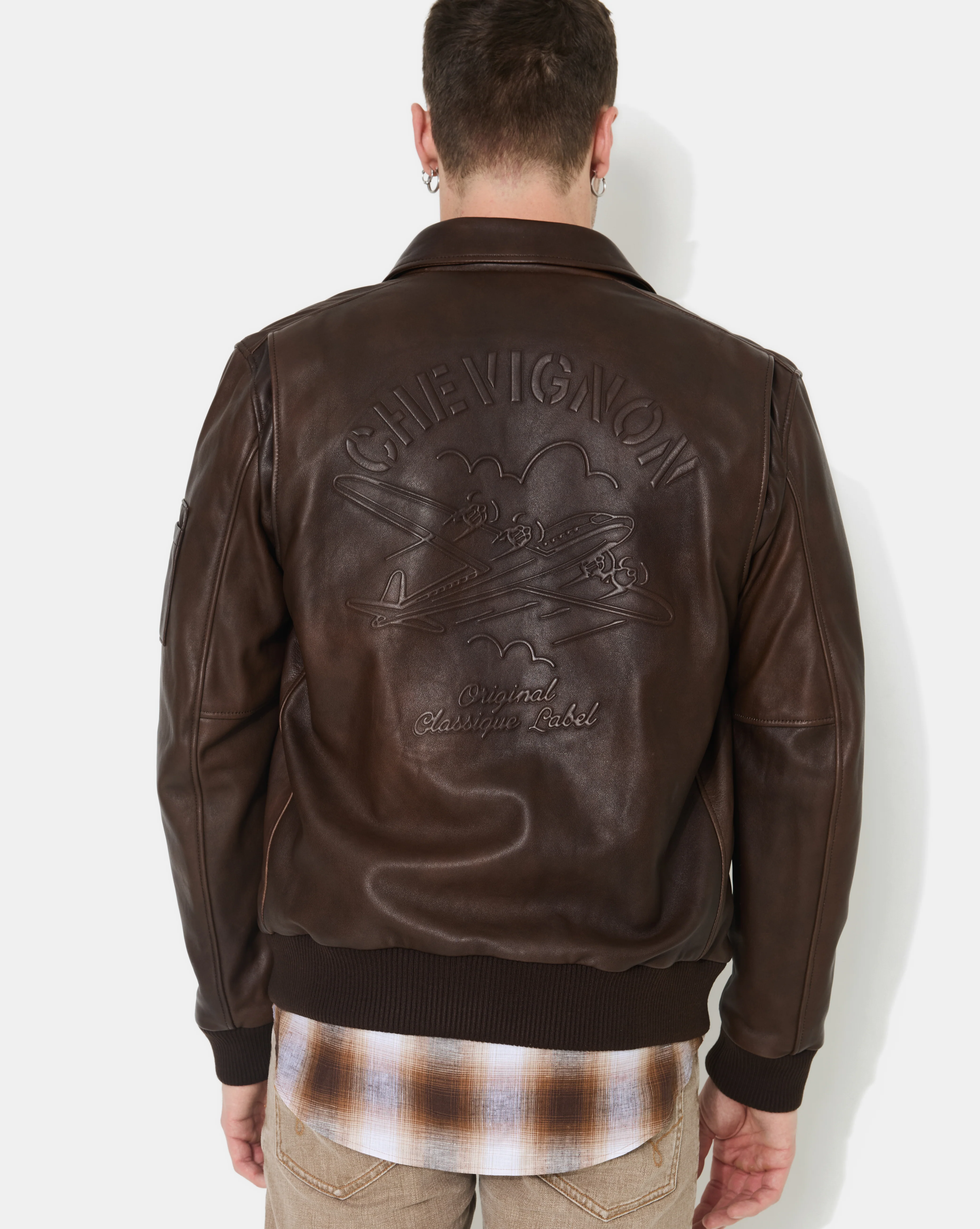 VESTE EN CUIR DWIGHT MARRON - Image 3