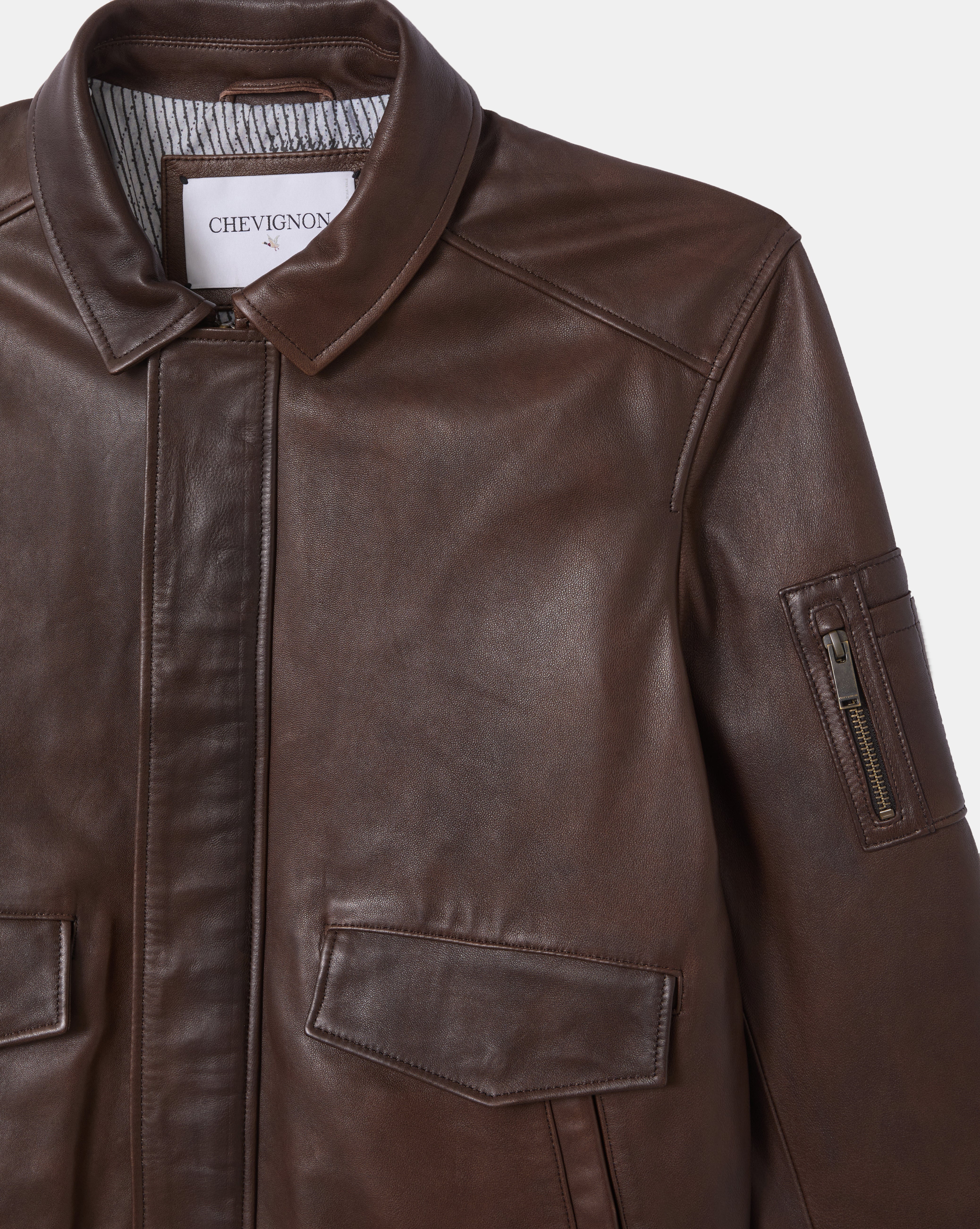 VESTE EN CUIR DWIGHT MARRON - Image 7