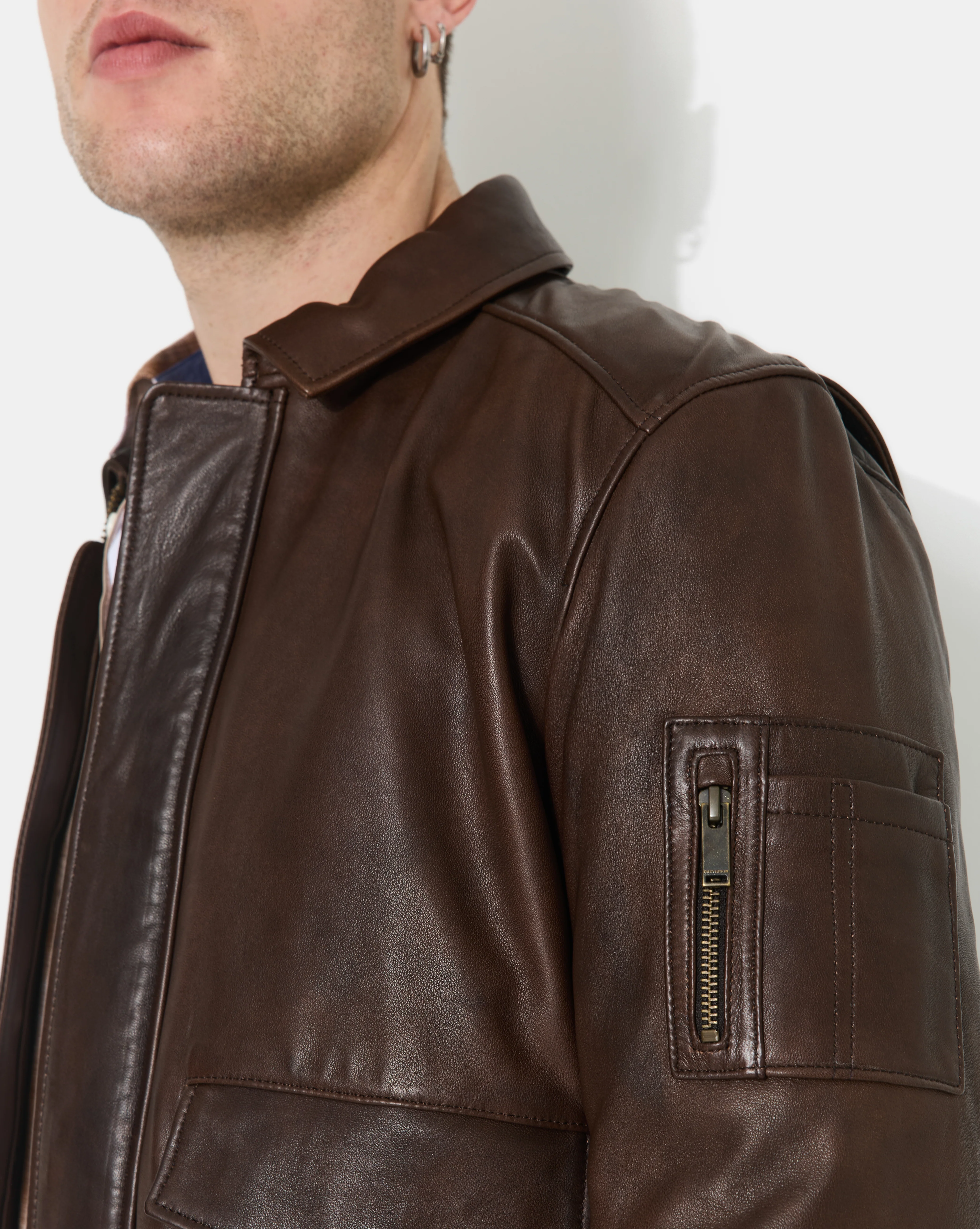 VESTE EN CUIR DWIGHT MARRON - Image 8
